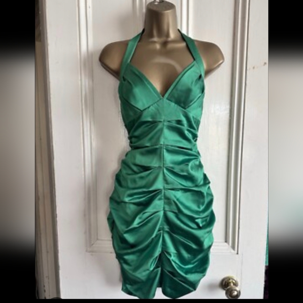 BCBGMaxAzria Kelly Green Halter Mini Dress Size: 02